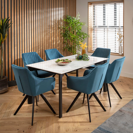 Cain Ceramic Extending Dining Set - 6 Seater - Blue