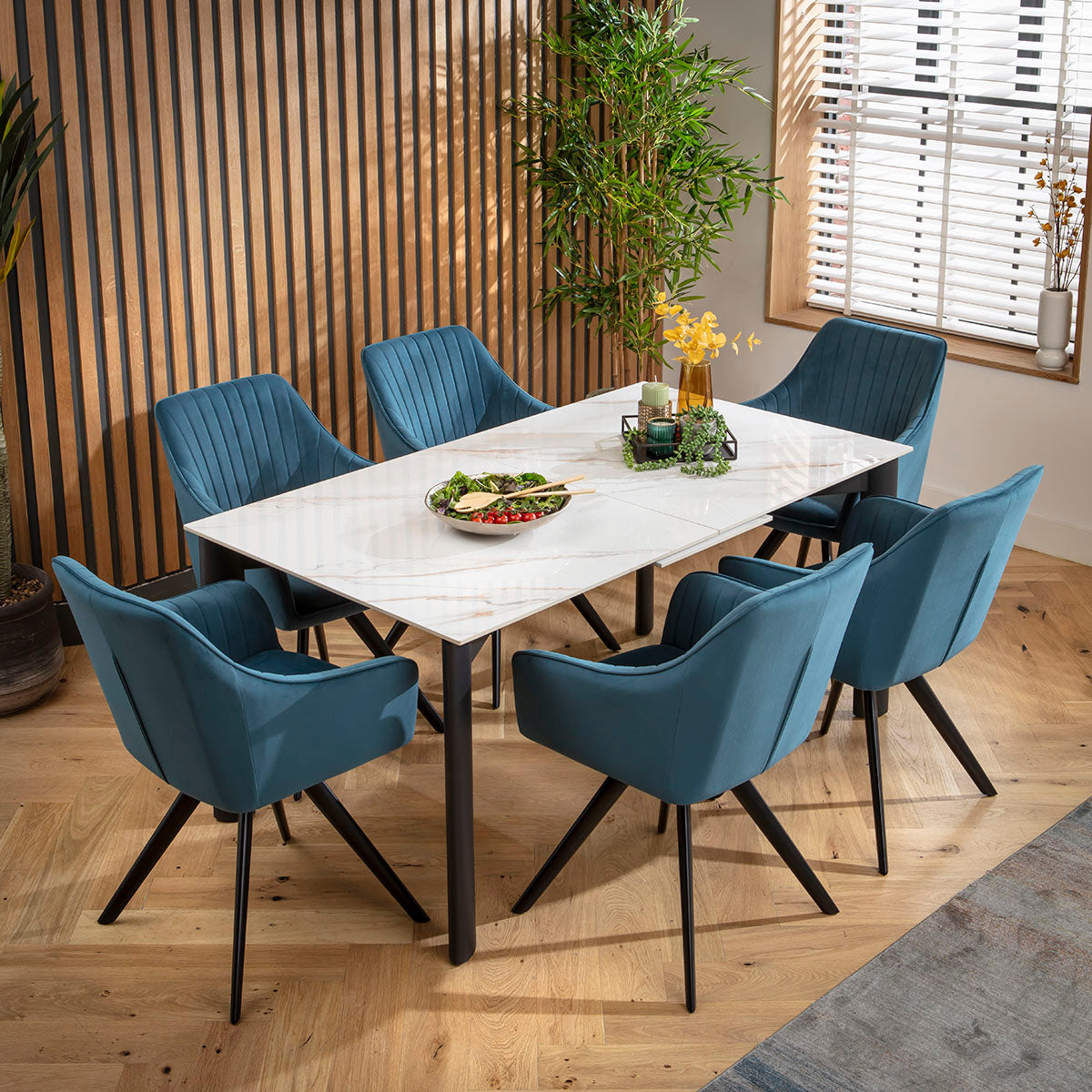 Cain Ceramic Extending Dining Set - 6 Seater - Blue