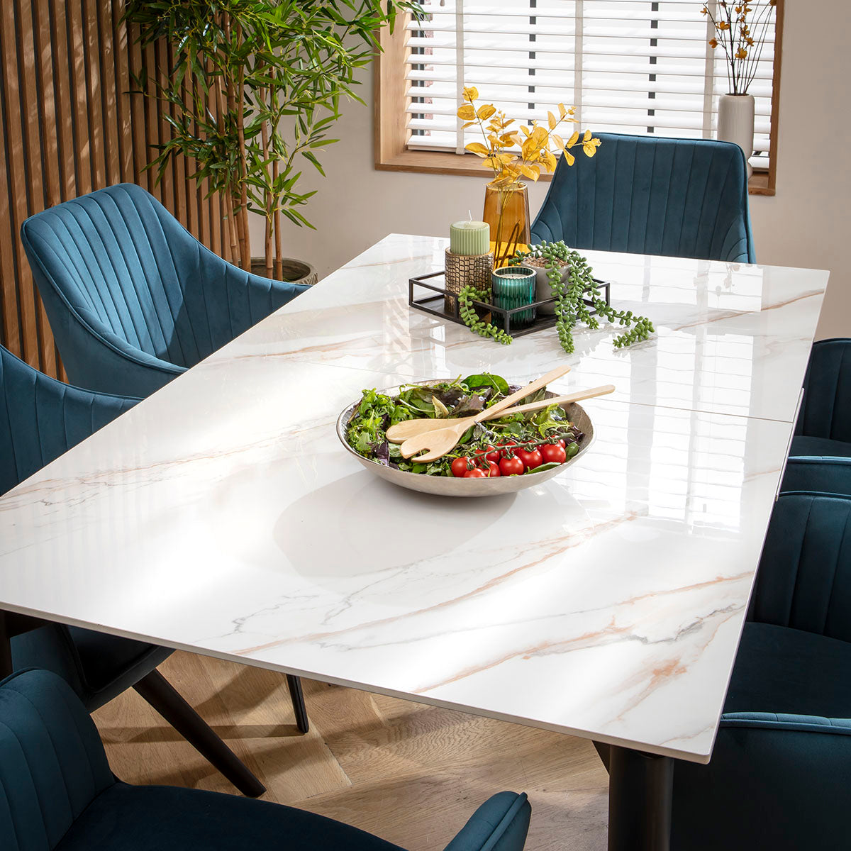 Cain Ceramic Extending Dining Set - 6 Seater - Blue