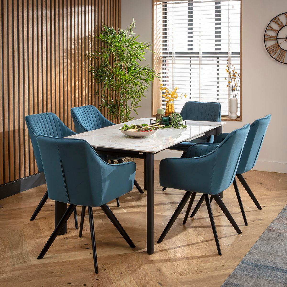 Cain Ceramic Extending Dining Set - 6 Seater - Blue