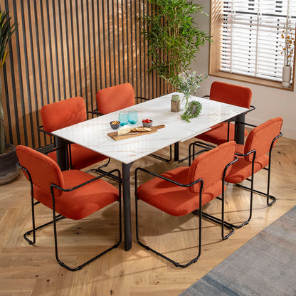 Sasha Cord Fabric Carver Dining Chair Terracotta Orange
