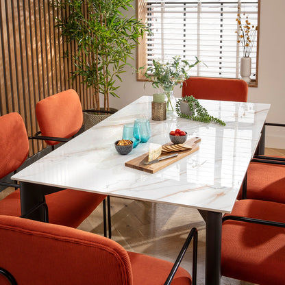 Sasha Cord Fabric Carver Dining Chair Terracotta Orange