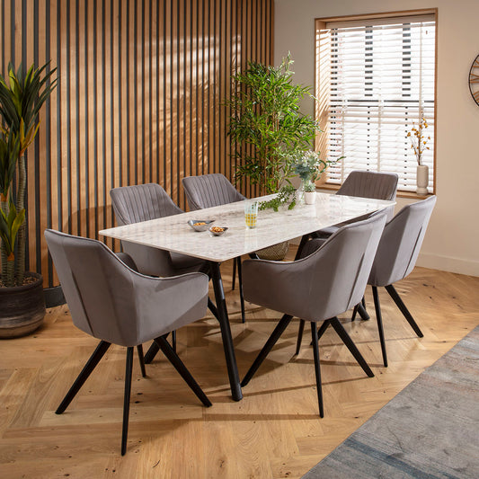 Caleb Ceramic Dining Set - 6 Seater - Grey Josie