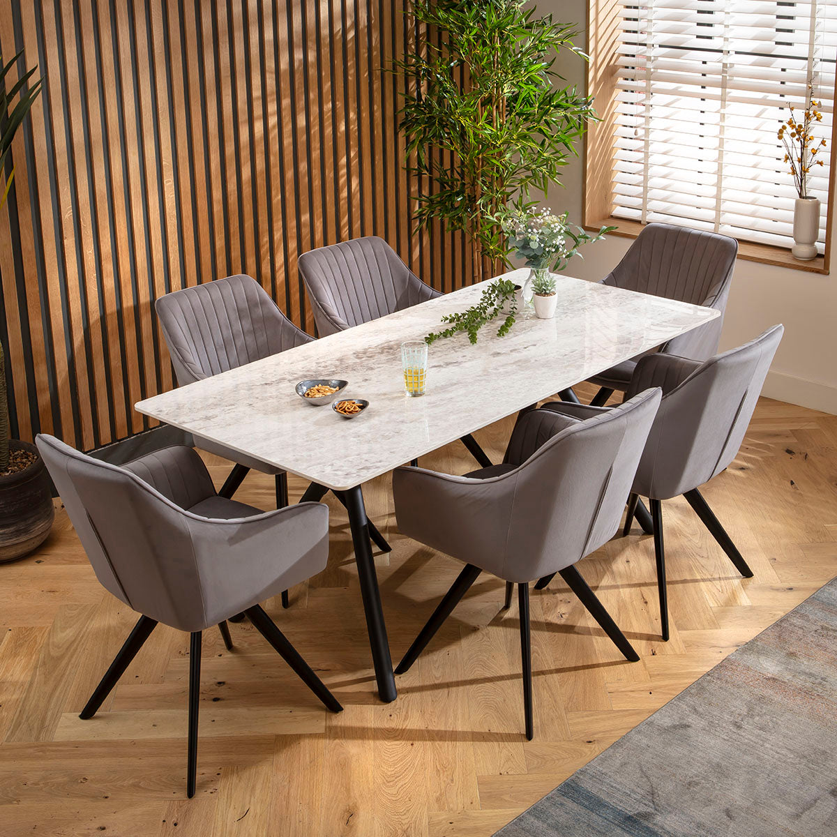 Caleb 6 Seater Ceramic Dining Table 180x85cm Grey