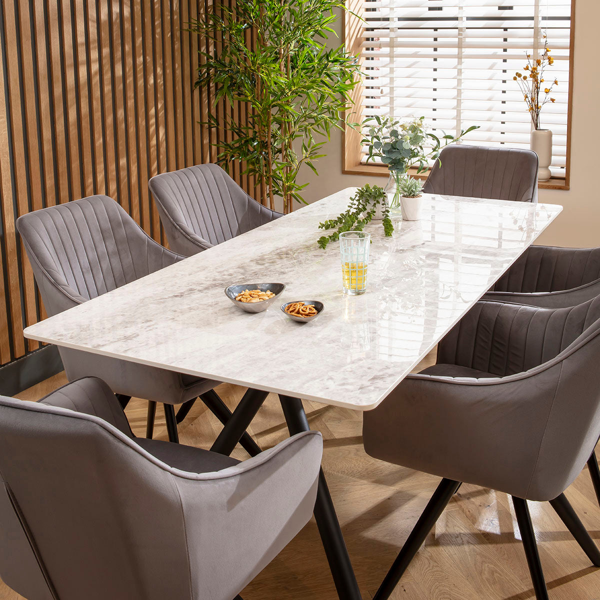 Caleb Ceramic Dining Set - 6 Seater - Grey Josie