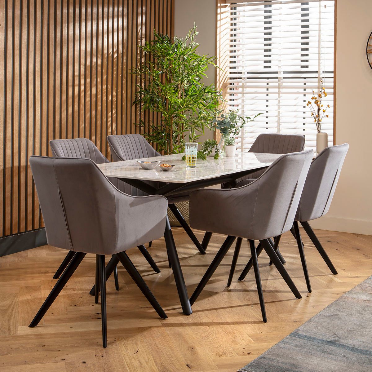 Caleb Ceramic Dining Set - 6 Seater - Grey Josie