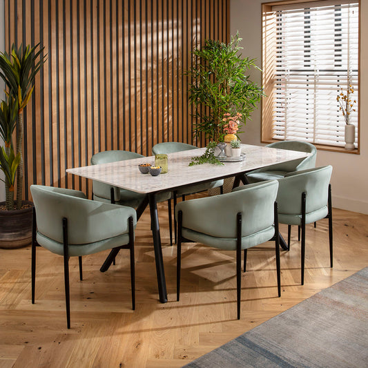 Caleb Ceramic Dining Set - 6 Seater - Green Loki