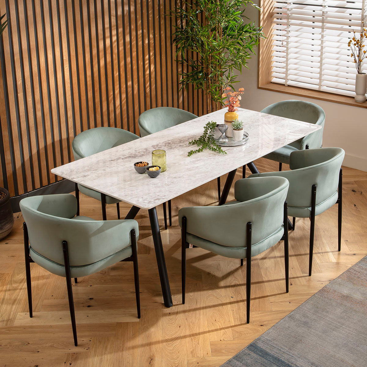 Caleb Ceramic Dining Set - 6 Seater - Green Loki