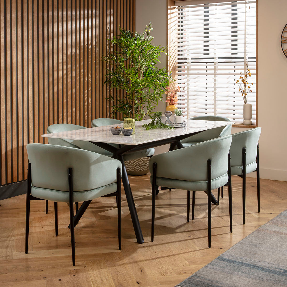 Caleb Ceramic Dining Set - 6 Seater - Green Loki