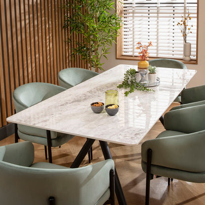 Caleb Ceramic Dining Set - 6 Seater - Green Loki