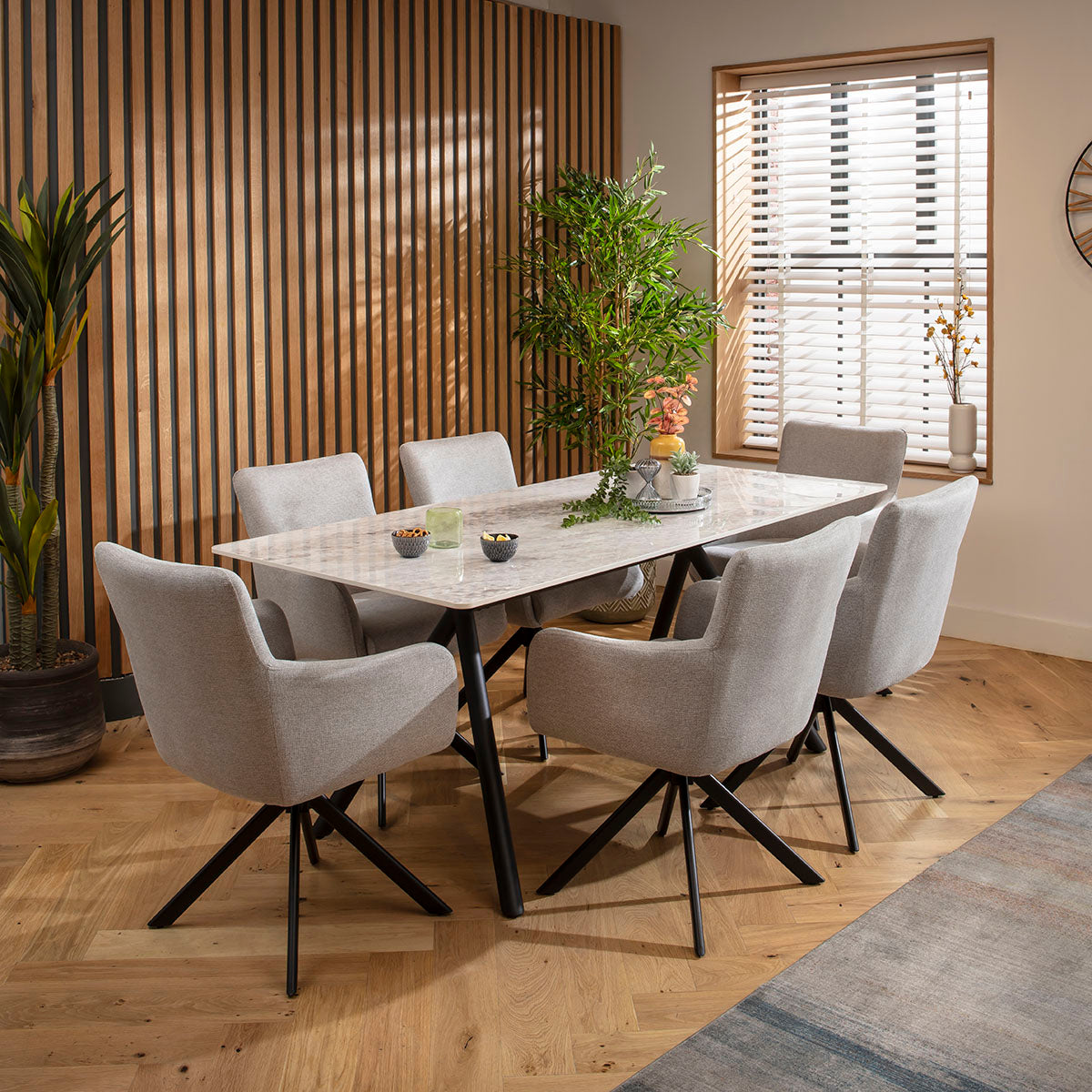 Caleb Ceramic Dining Set - 6 Seater - Grey Luna