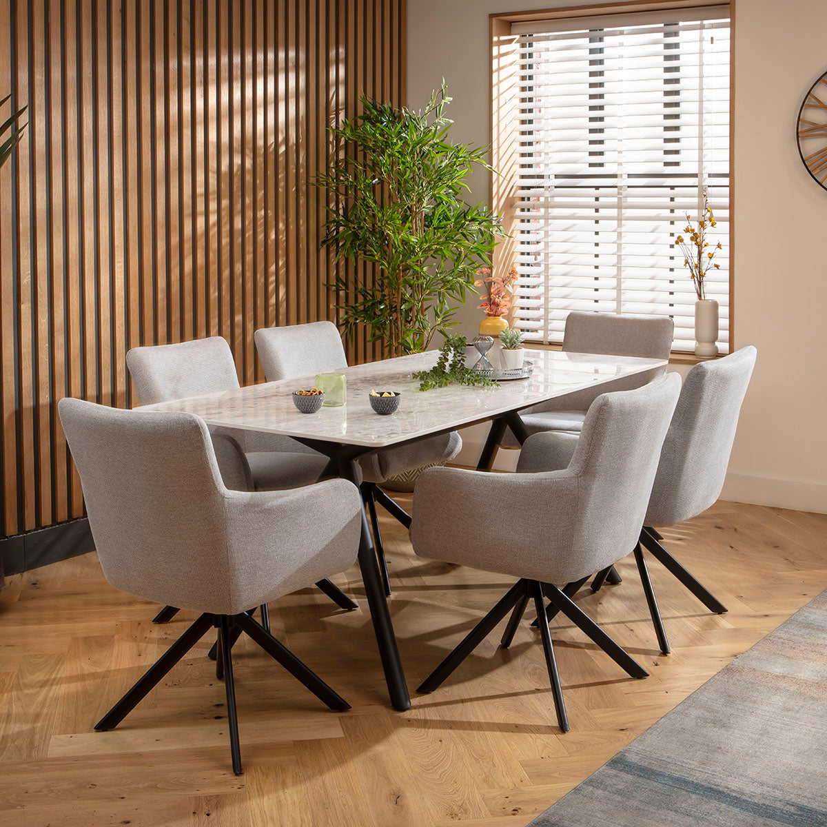 Caleb Ceramic Dining Set - 6 Seater - Grey Luna