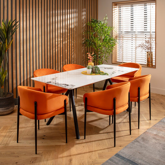 Caleb Ceramic Dining Set - 6 Seater - Burnt Orange