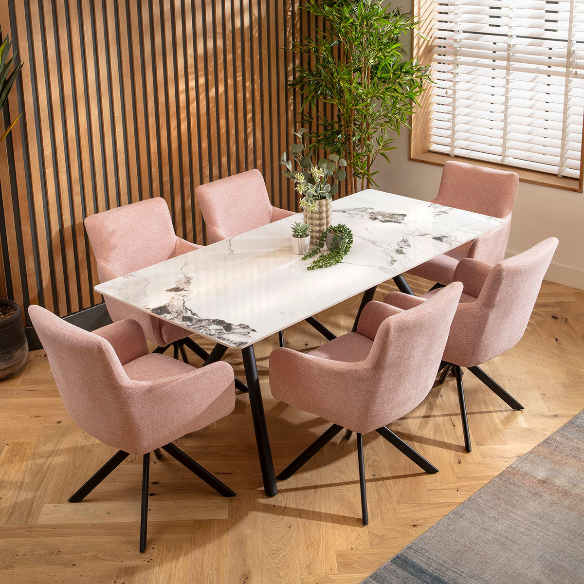Caleb Ceramic Dining Set - 6 Seater - Pink Luna