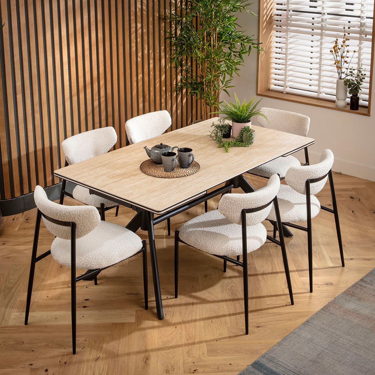 Carter Ceramic Extending Dining Set - 6 Seater - Cream