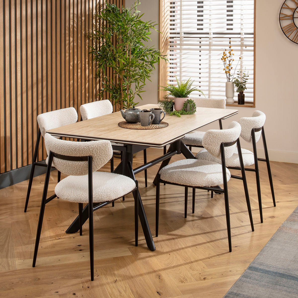 Carter Ceramic Extending Dining Set - 6 Seater - Cream