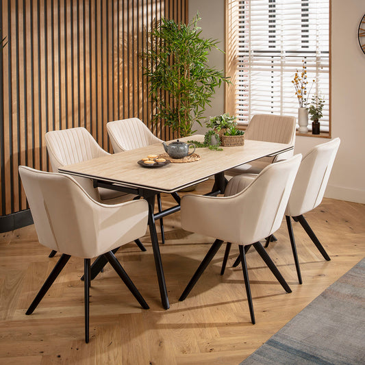 Carter Ceramic Extending Dining Set - 6 Seater - Mink