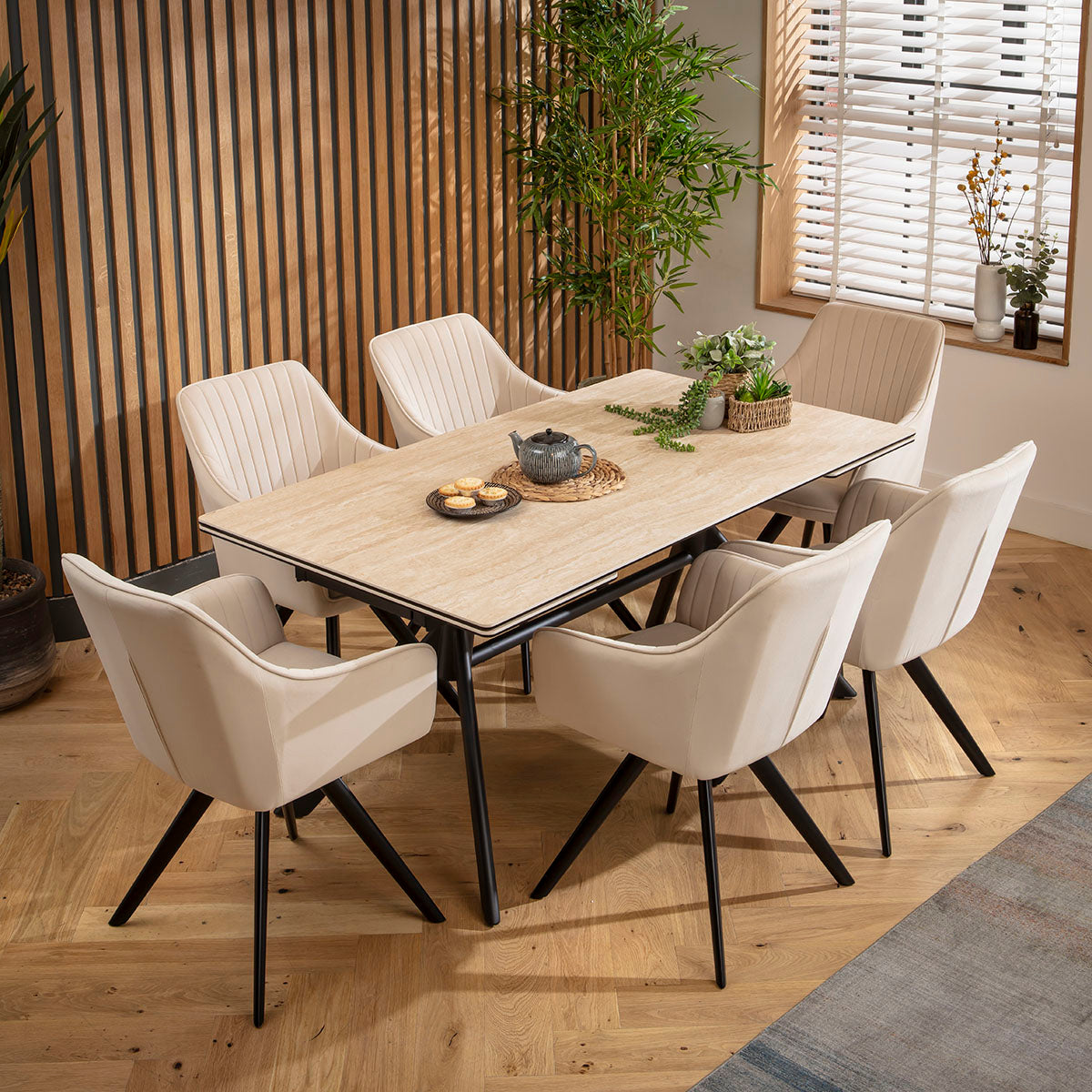 Carter Ceramic Extending Dining Set - 6 Seater - Mink