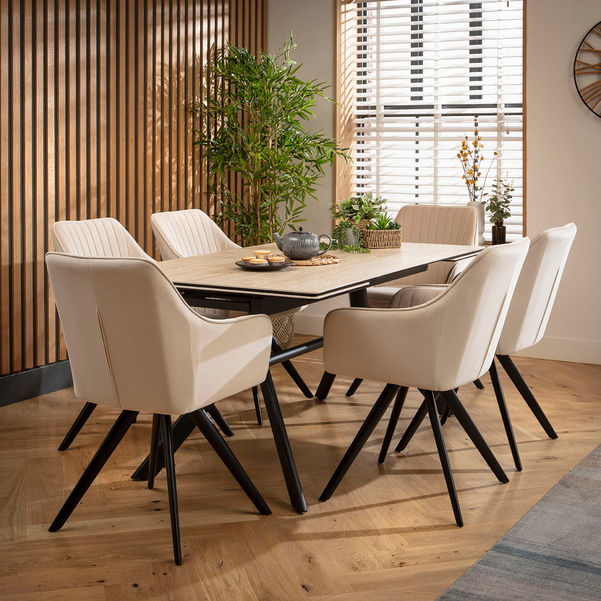 Carter Ceramic Extending Dining Set - 6 Seater - Mink