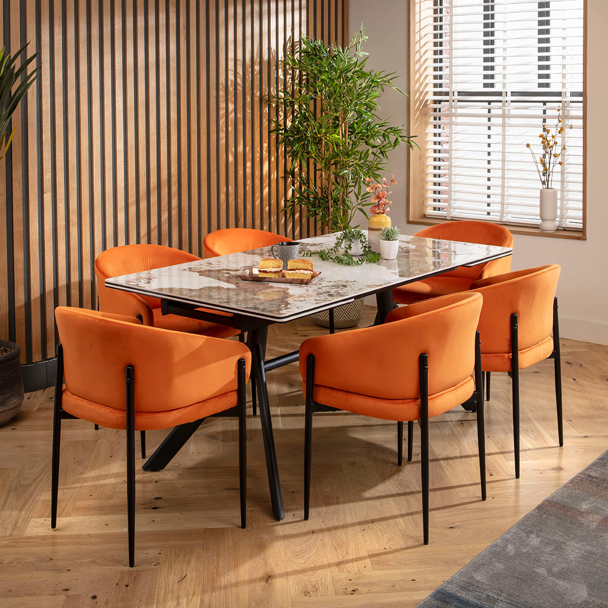 Carter Ceramic Extending Dining Set - 6 Seater - Orange