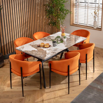 Carter Ceramic Extending Dining Set - 6 Seater - Orange