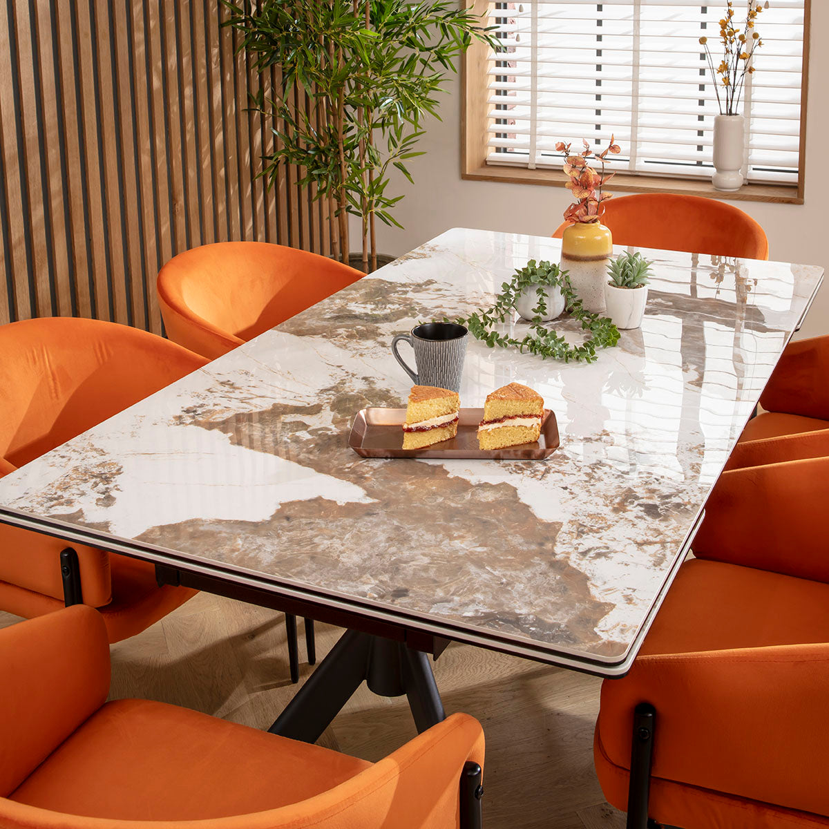 Carter Ceramic Extending Dining Set - 6 Seater - Orange