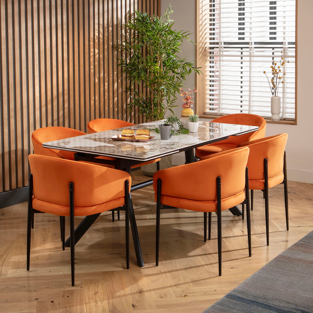 Carter Ceramic Extending Dining Set - 6 Seater - Orange