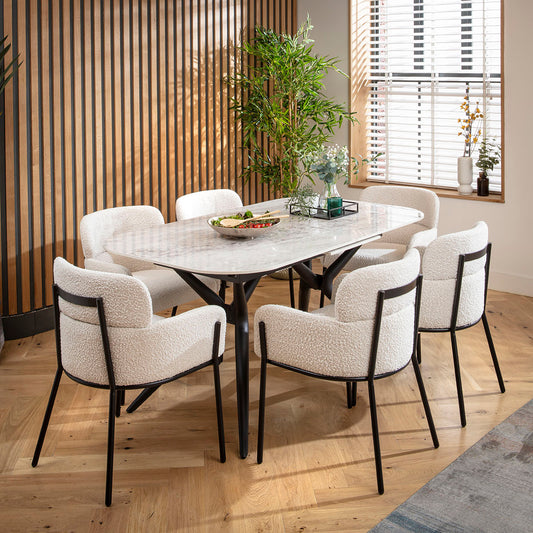 Conor Ceramic Extending Dining Set - 6 Seater - Cream