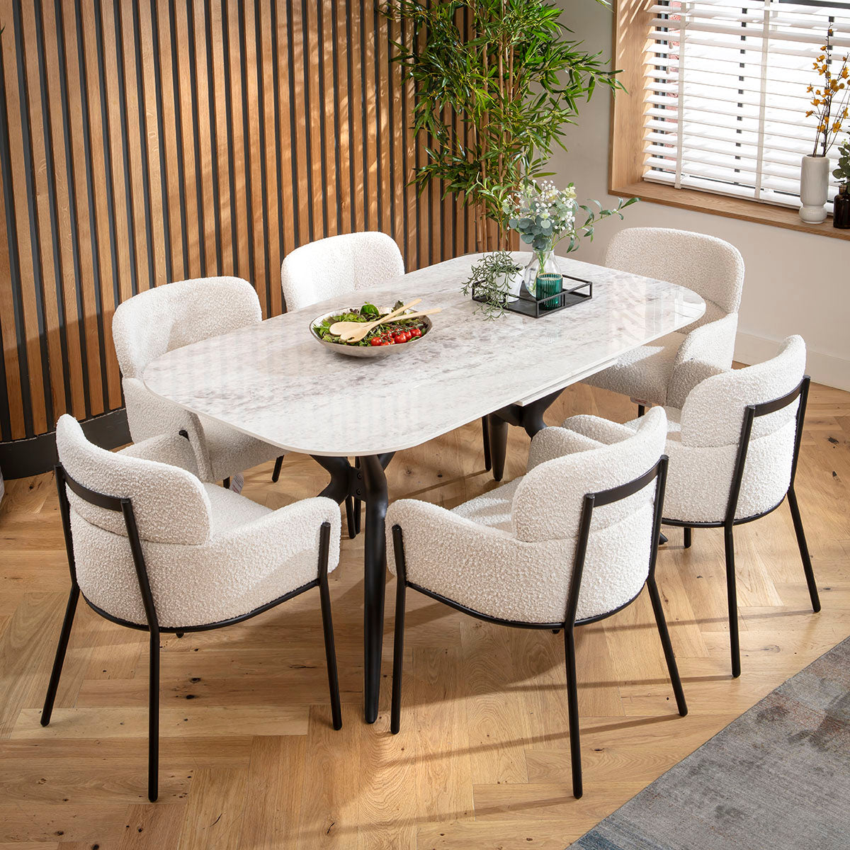 Conor Ceramic Extending Dining Set - 6 Seater - Cream