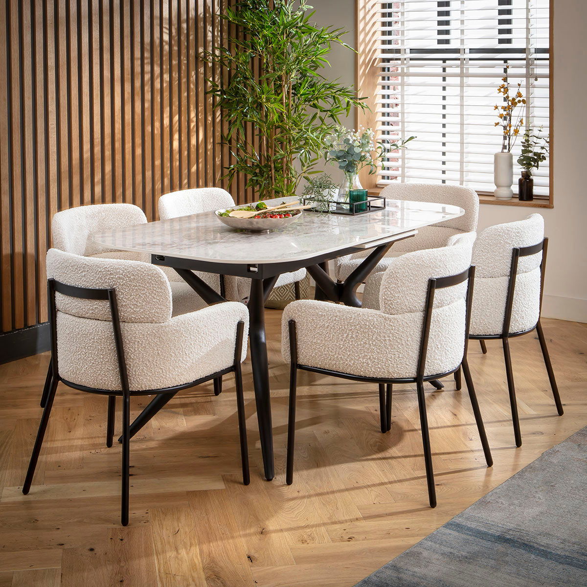 Conor Ceramic Extending Dining Set - 6 Seater - Cream