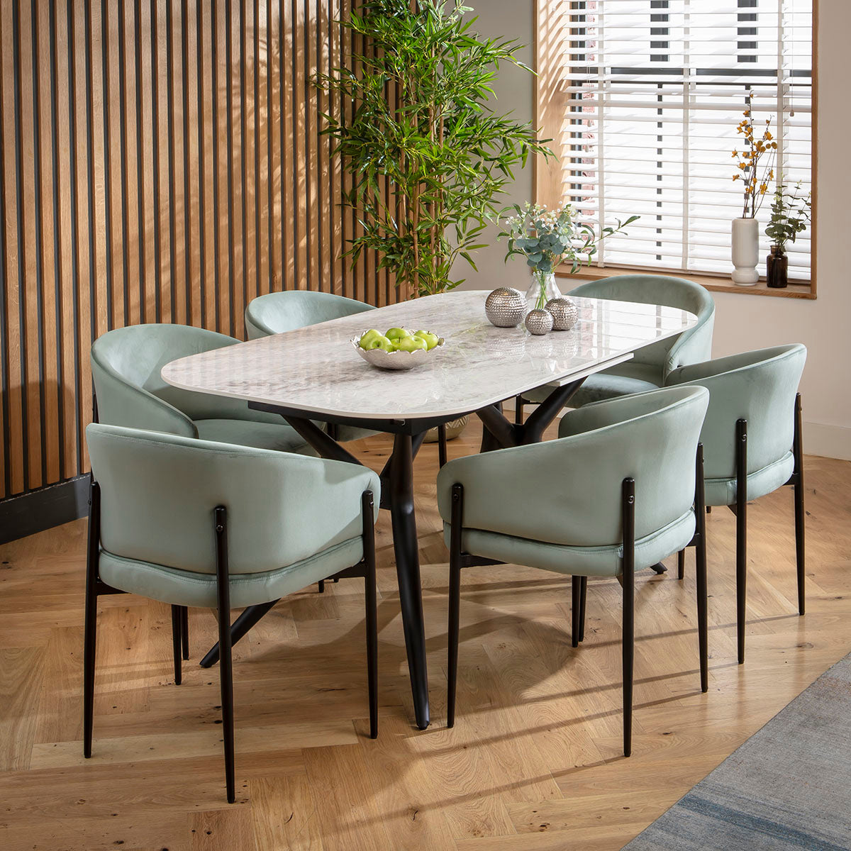 Conor Ceramic Extending Dining Set - 6 Seater - Green