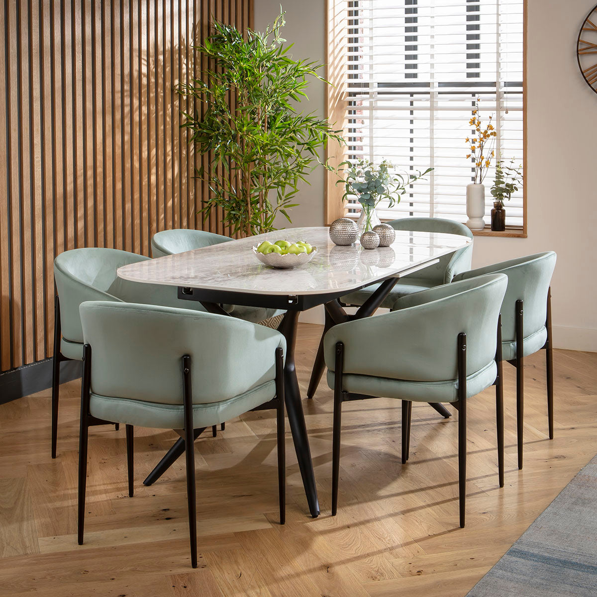 Conor Ceramic Extending Dining Set - 6 Seater - Green