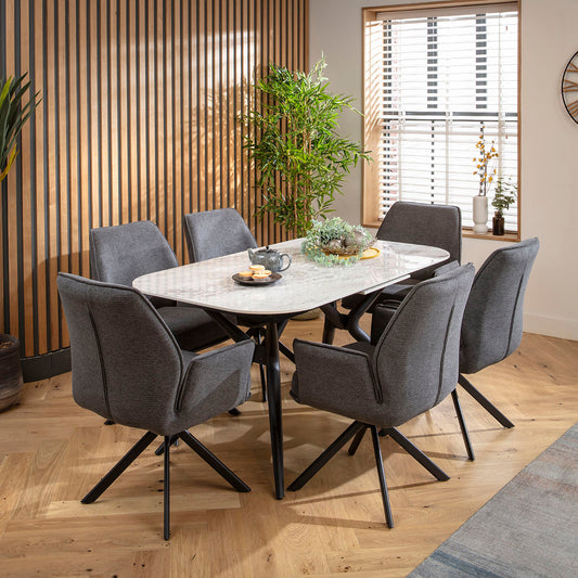Conor Ceramic Extending Dining Set - 6 Seater - Charcoal
