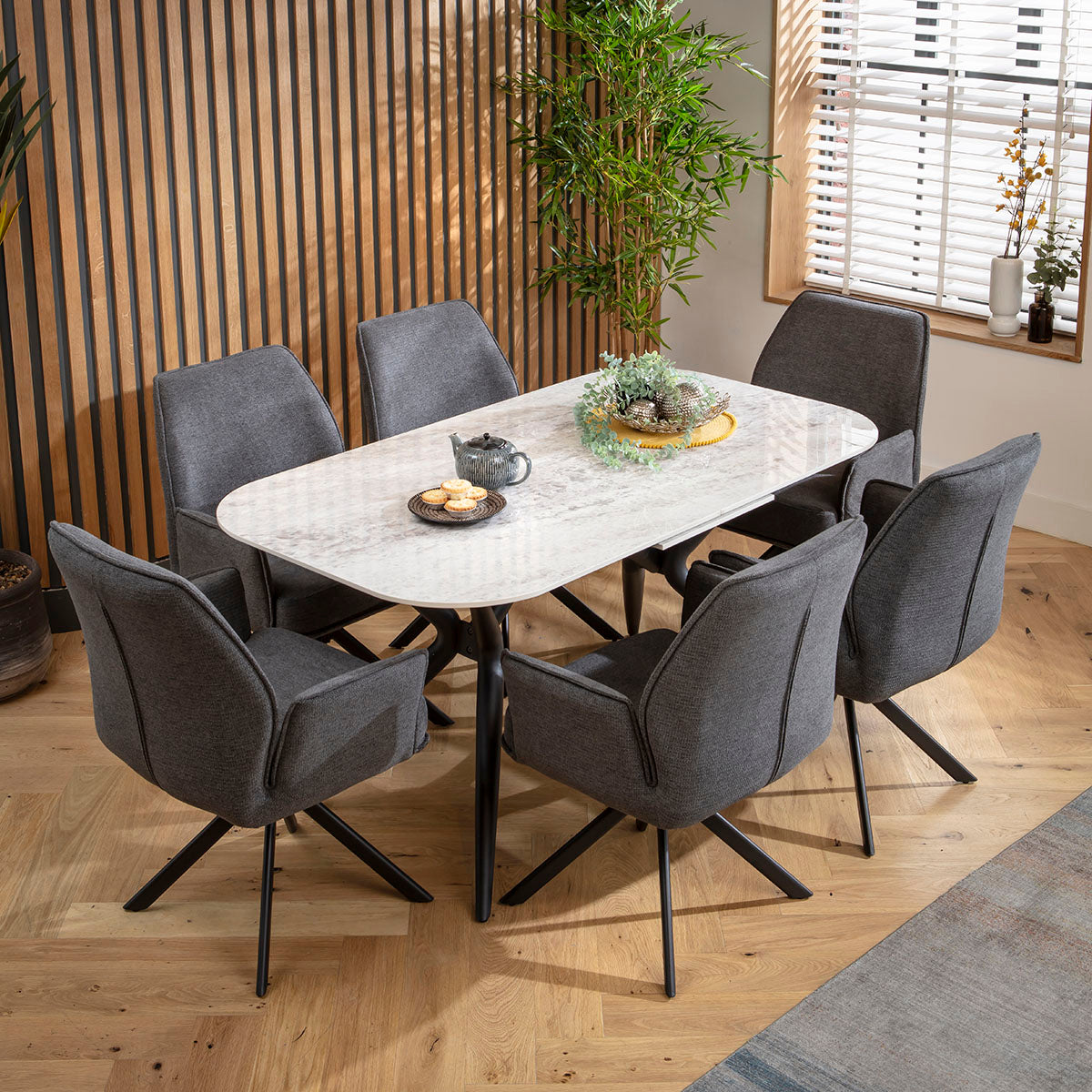 Conor Ceramic Extending Dining Set - 6 Seater - Charcoal