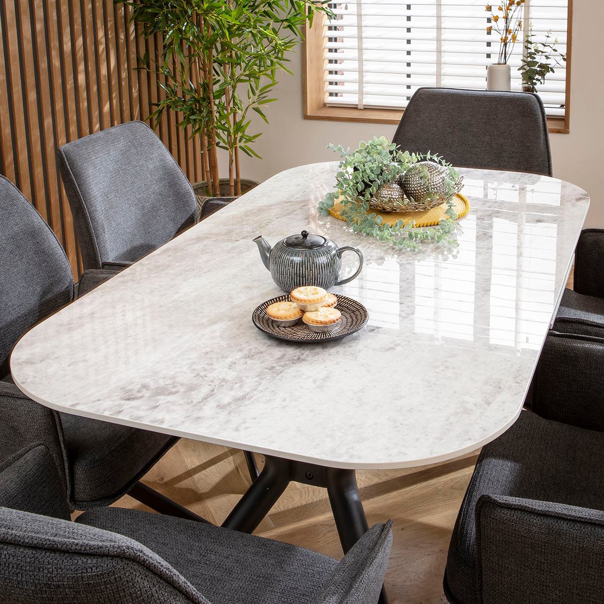 Conor Ceramic Extending Dining Set - 6 Seater - Charcoal