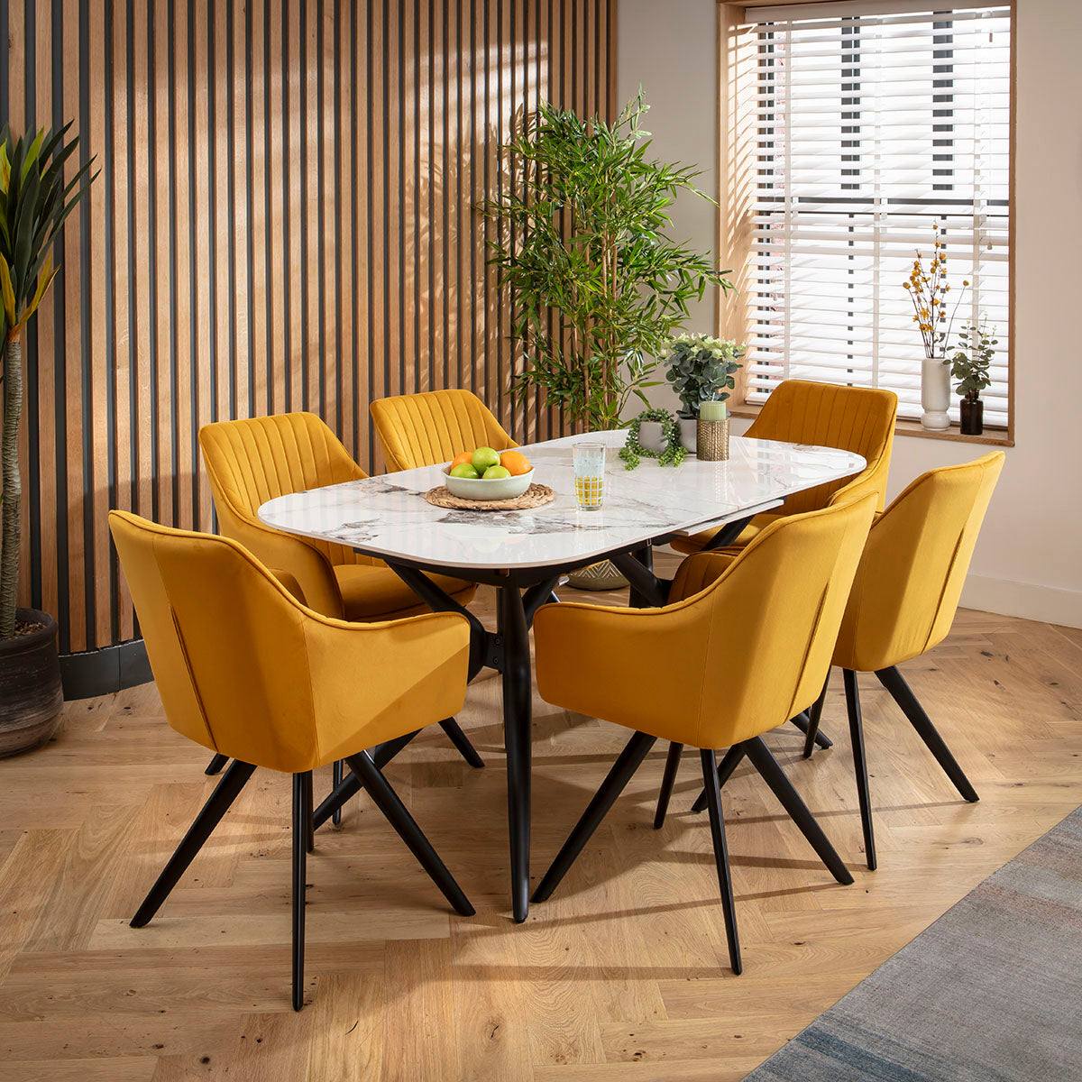 Conor Ceramic Extending Dining Set - 6 Seater - Mustard