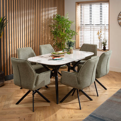 Conor Ceramic Extending Dining Set - 6 Seater - Green Nina