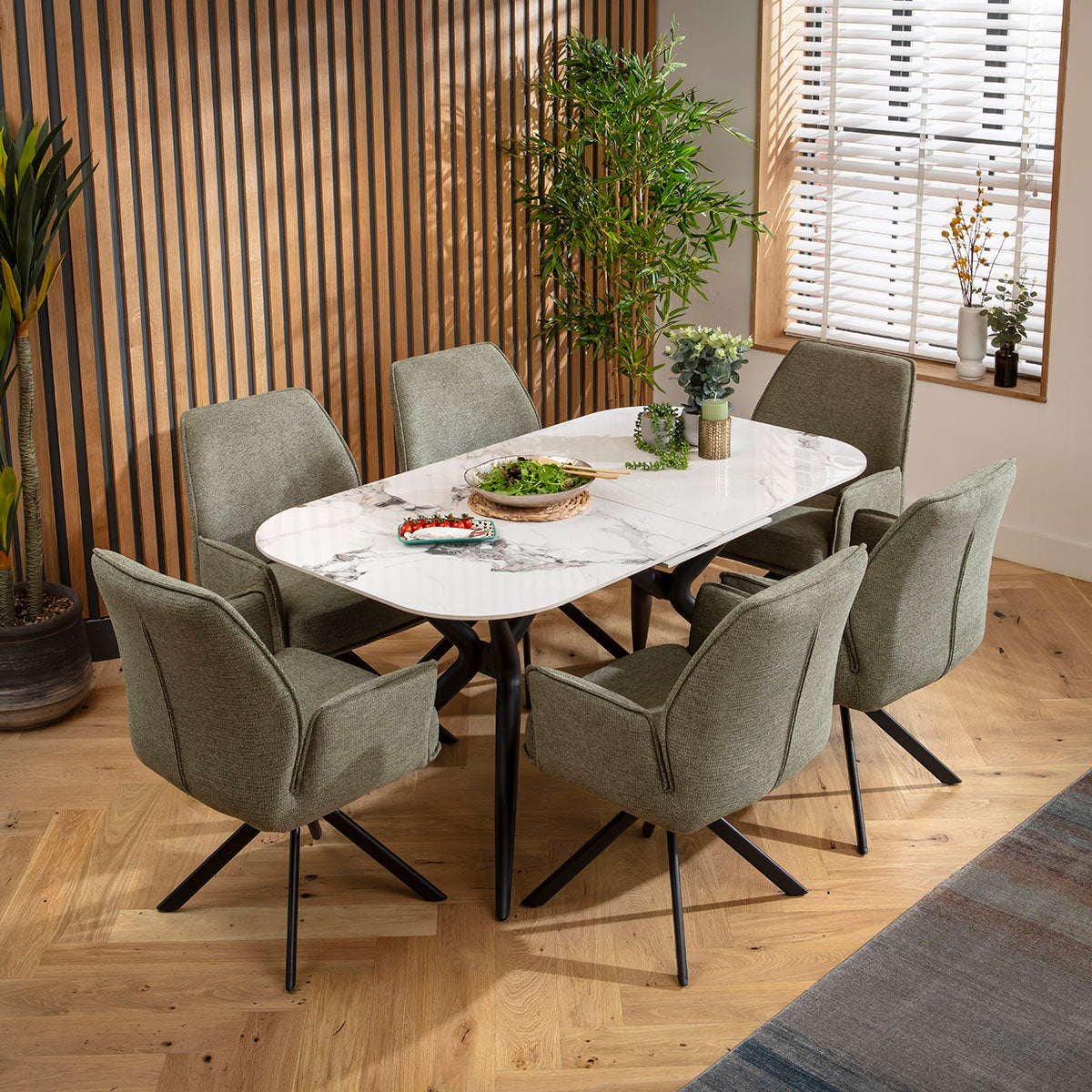 Conor Ceramic Extending Dining Set - 6 Seater - Green Nina