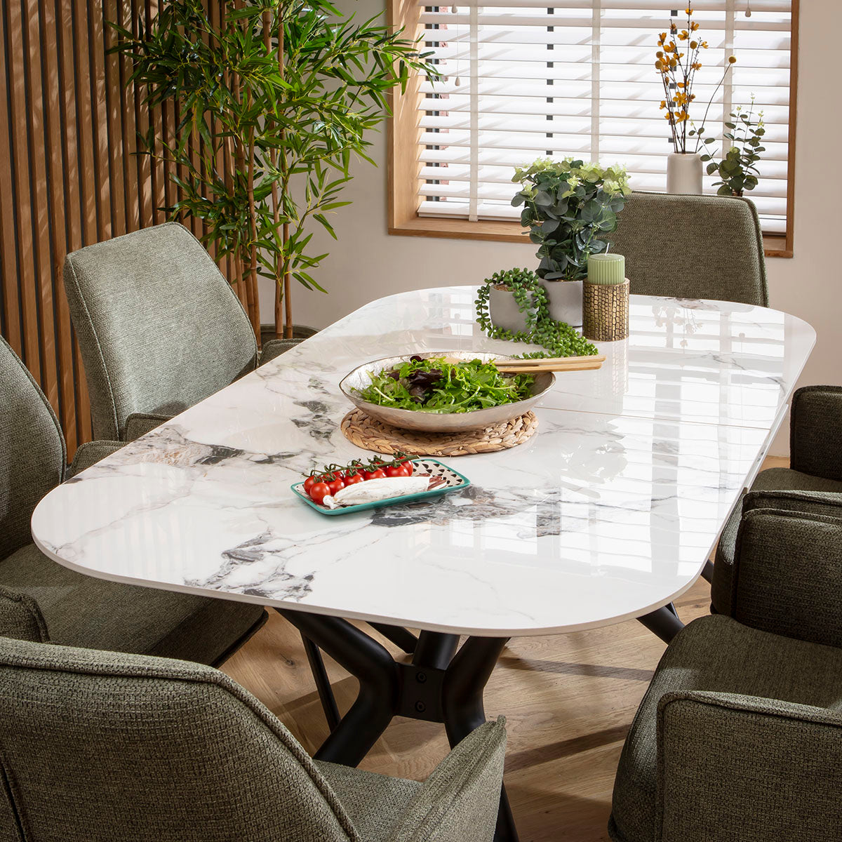 Conor Ceramic Extending Dining Set - 6 Seater - Green Nina