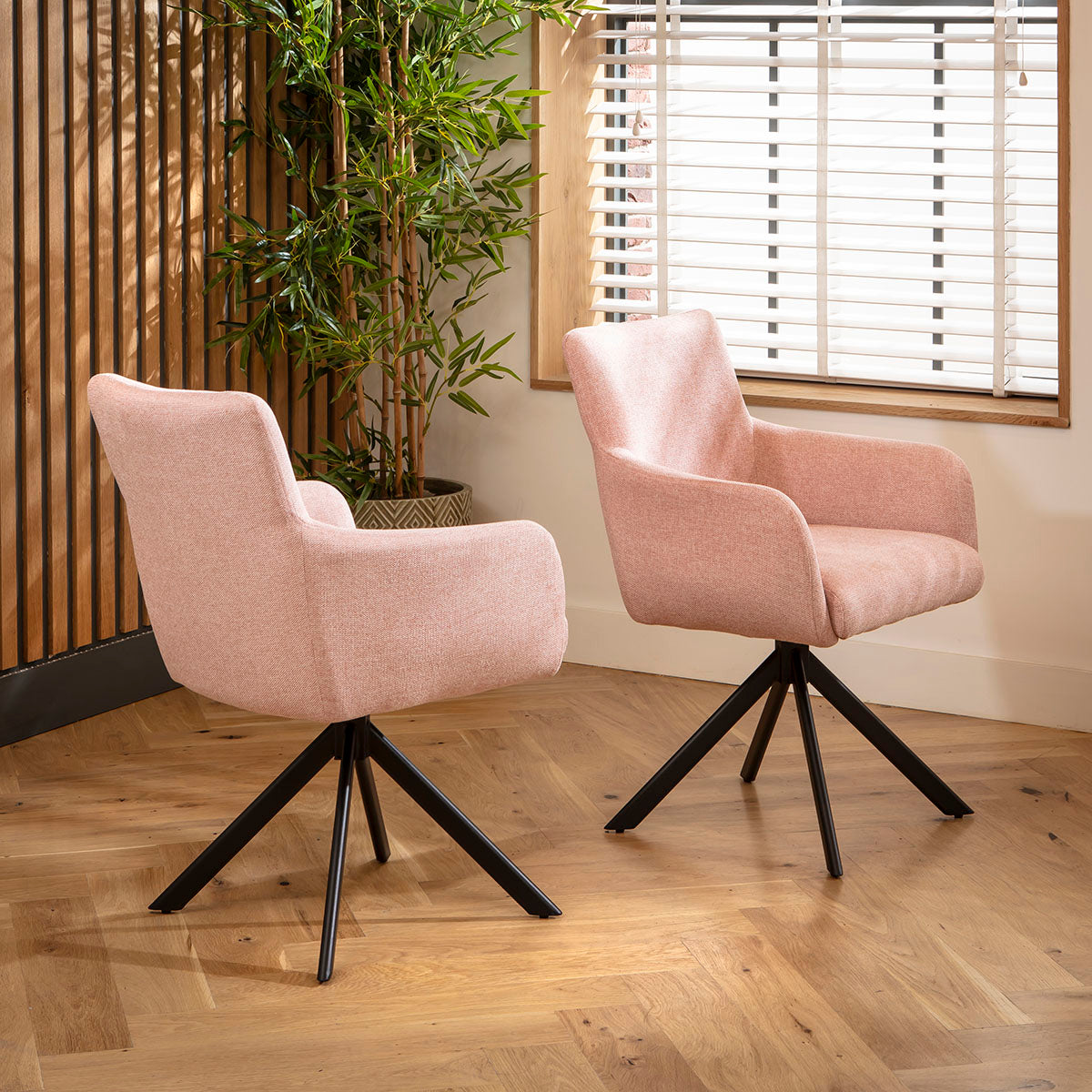 Luna Swivel Carver Dining Chairs Pink