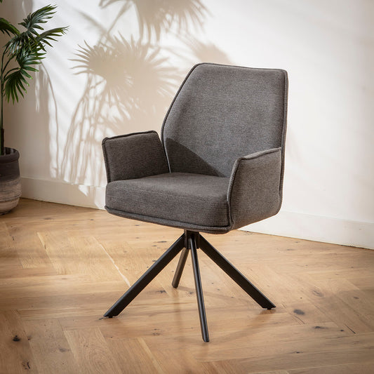 Nina Swivel Carver Dining Chairs Charcoal